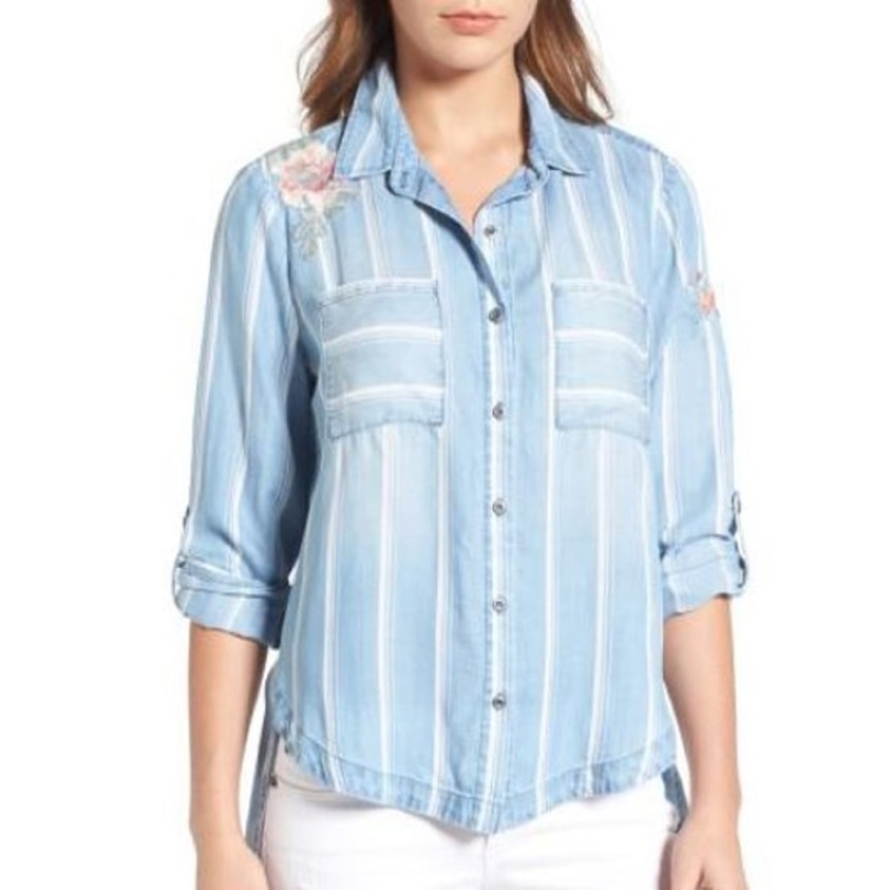Billy T Embroidered Chambray Top